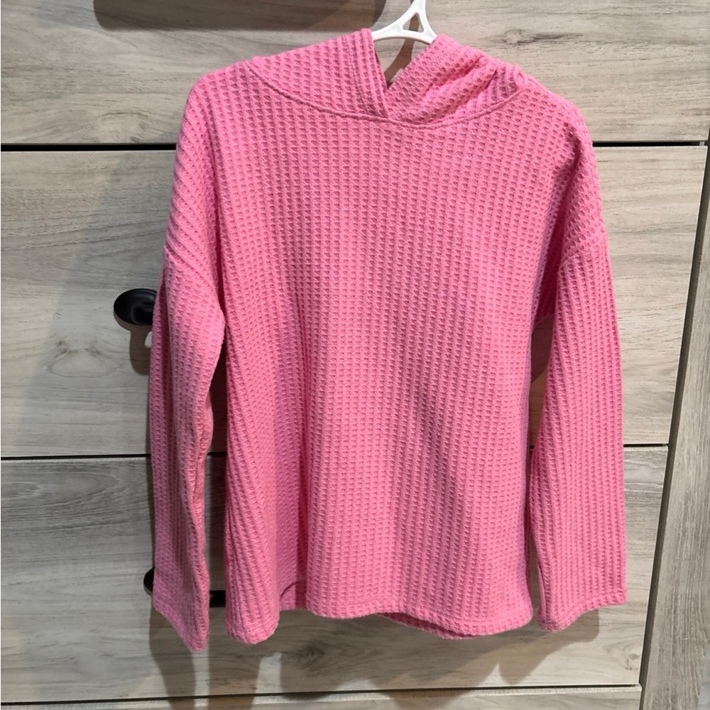 Pink Waffle Knit Hoodie Sweater